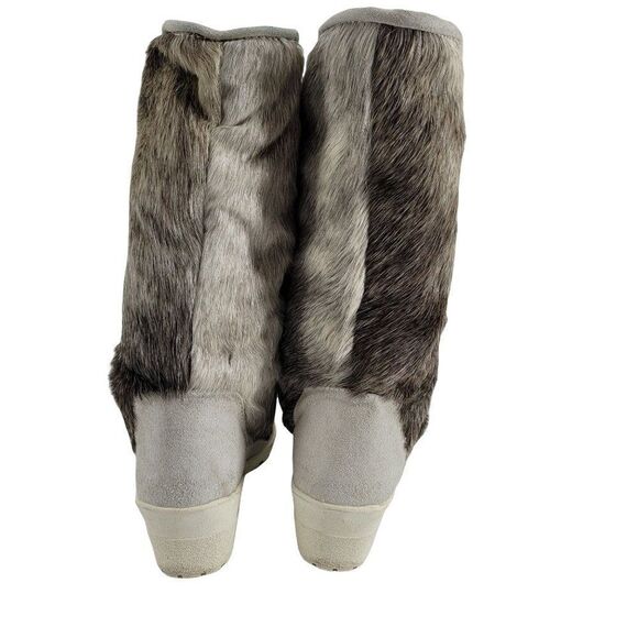 Winter Boots Sherpa Lined Rubber Sole Leather Reindeer Fur Calf Height Sz 7.5 - Picture 7 of 12